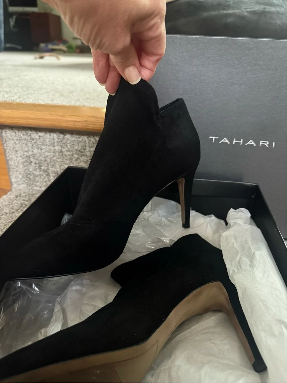 Tahari Black Suede Pointed-Toe Stiletto Booties - Women's NIB SZ 8M